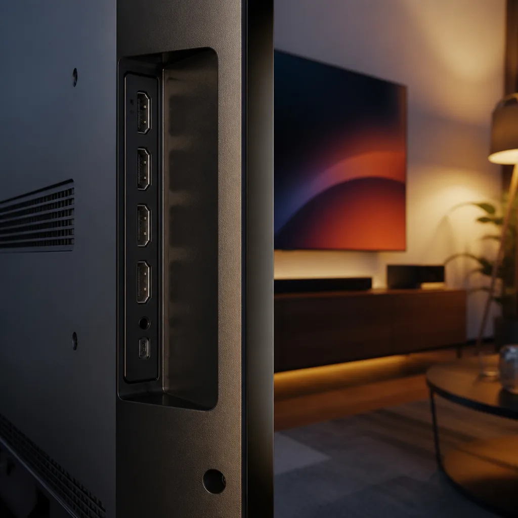 Close-up of HDMI ports on the back panel of a television