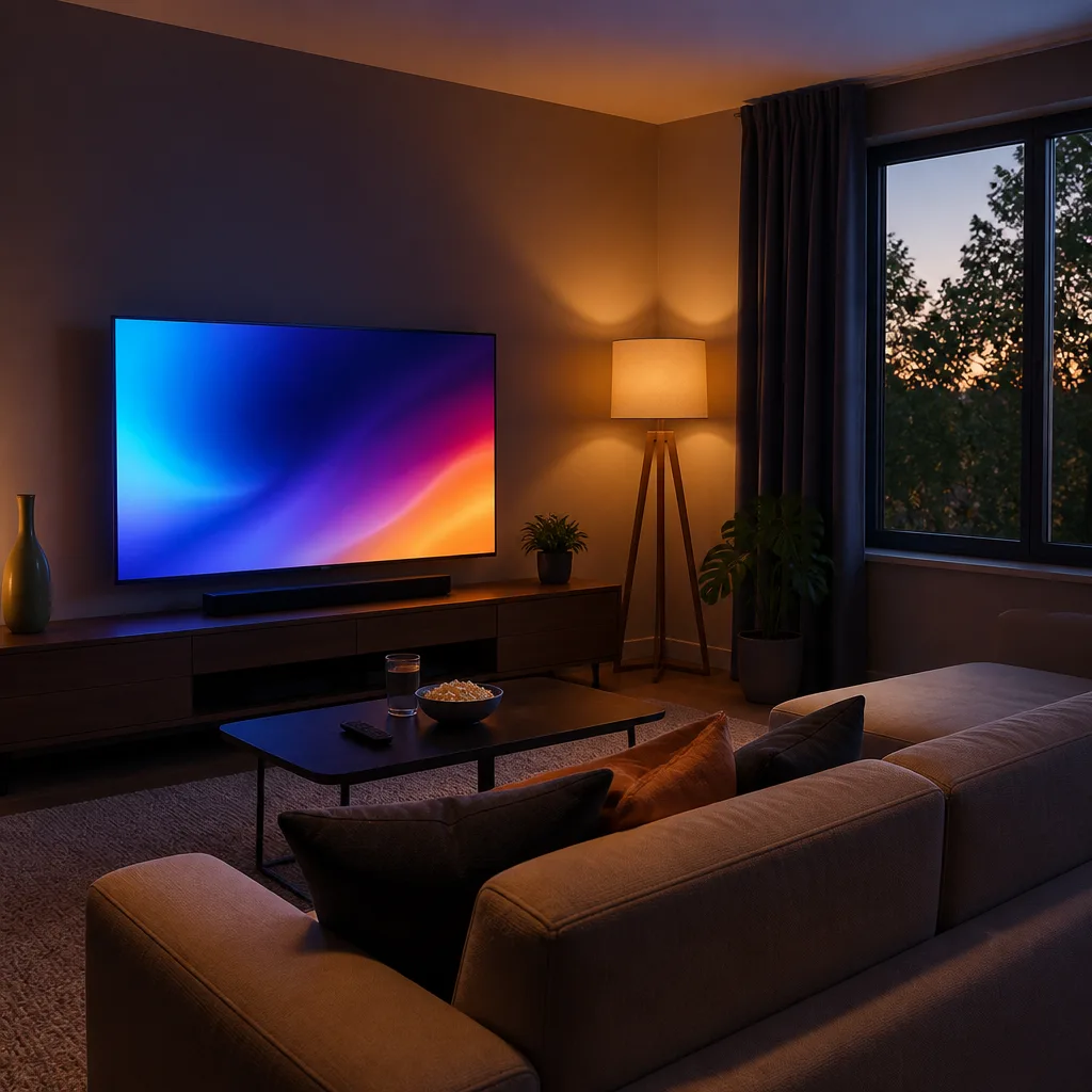 Room layout sketch showing a sofa facing a TV positioned away from a window