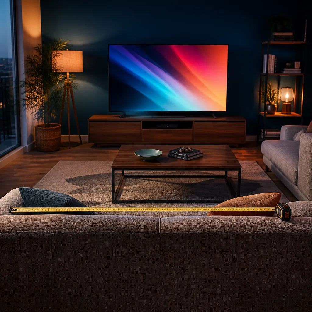 Tape measure stretched across a sofa in a living room